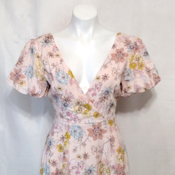 Lulus NWT Floral Print Puff Sleeves Crisscross Open Back Maxi Dress XS - Picture 6 of 15